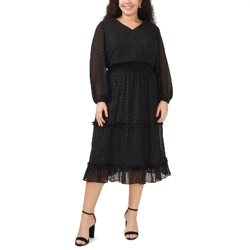 Weekend Sale Extravaganza MSK Womens Plus V-Neck Tea Midi Dress