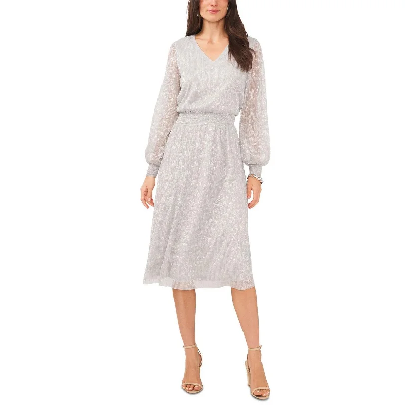 Weekend Mega Sale Event MSK Womens Metallic Midi Cocktail and Party Dress