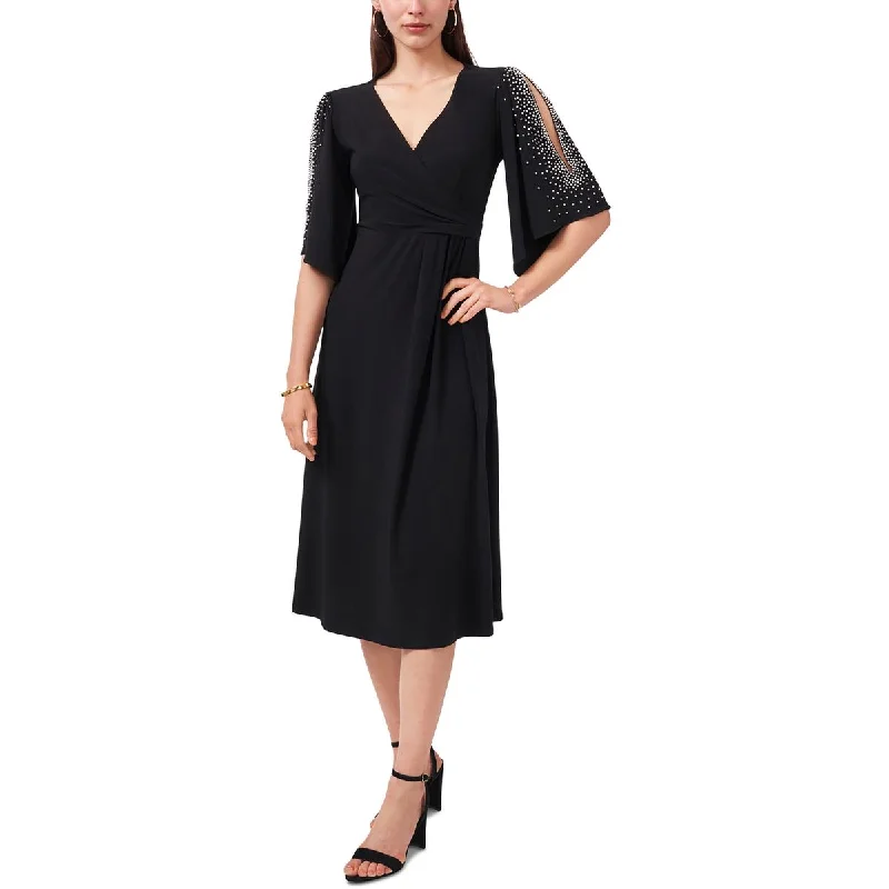 Weekend Buy More Save More MSK Womens Petites Faux Wrap Beaded Midi Dress