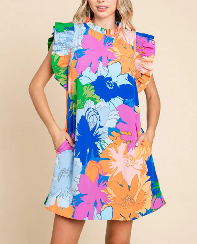 Shop & Save Multi Floral Print Dress with Pockets