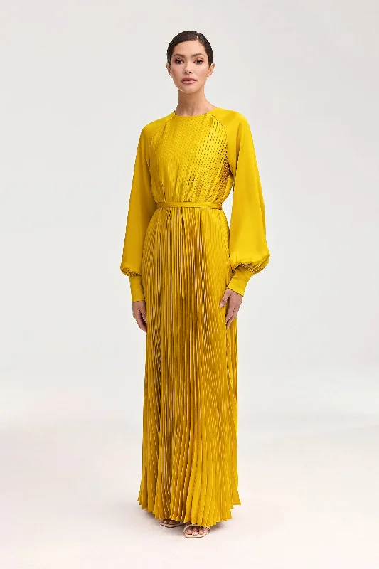 Buy More, Save More Nadira Satin Pleated Maxi Dress - Honey