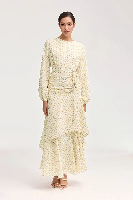 Today Only Narjis Side Rouched Maxi Dress - Beige Floral