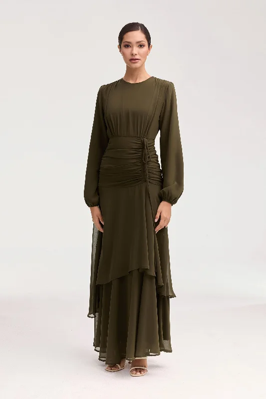 Offer Ending Soon Narjis Side Rouched Maxi Dress - Olive