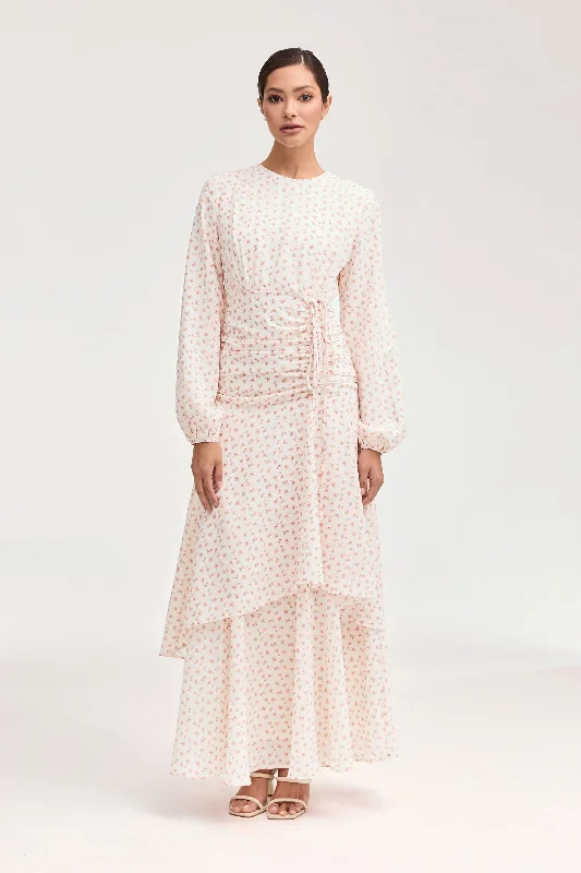 Best Price Ever Narjis Side Rouched Maxi Dress - Pink Floral