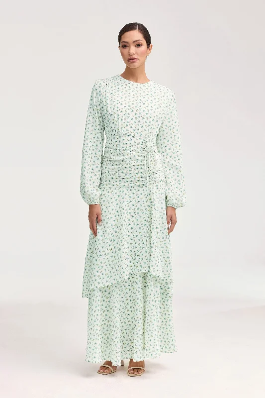 Limited Quantity Narjis Side Rouched Maxi Dress - Teal Floral