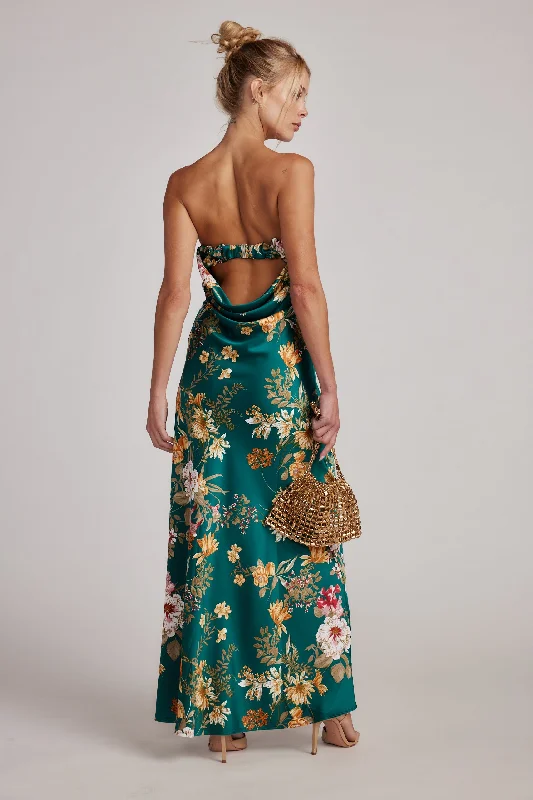 Weekend Bargain Blast Natalia Emerald Floral Strapless Maxi Dress