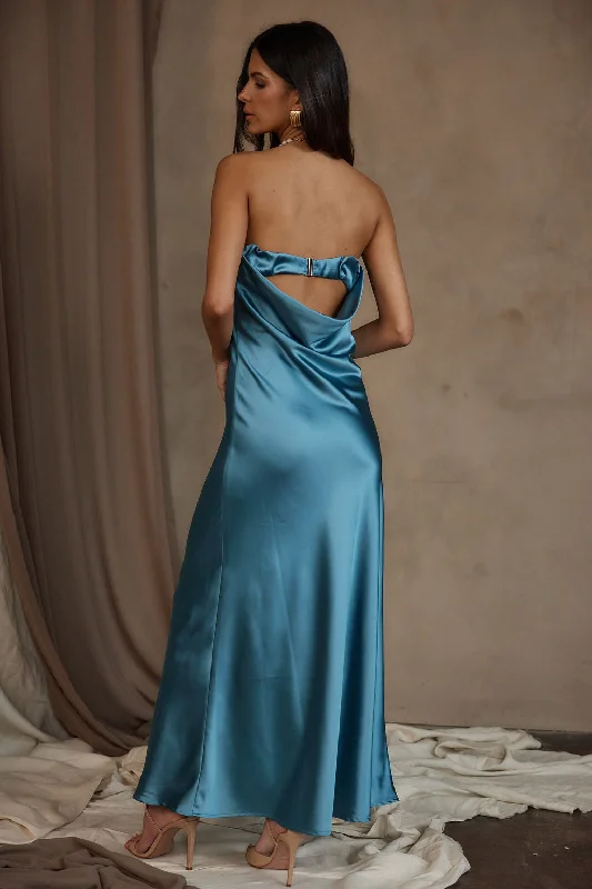 Weekend Low Prices Natalia Solid Blue Strapless Maxi Dress
