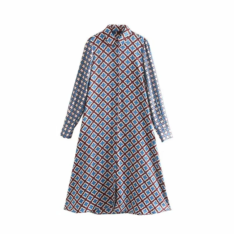 Exclusive Discounts Just for You New Women vintage patchwork printing casual slim midi Dress autumn ladies long sleeve chic vestidos buttons party Dresses DS2959