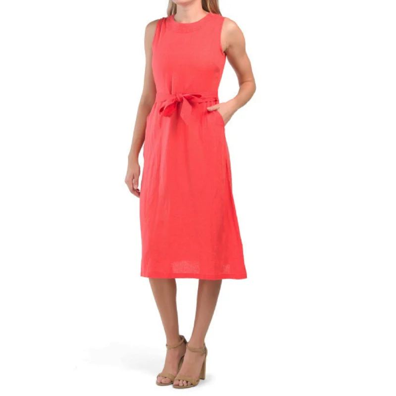 Weekend Markdowns NICOLE MILLER Linen V-Back Tie Waist Fit & Flare Midi Dress
