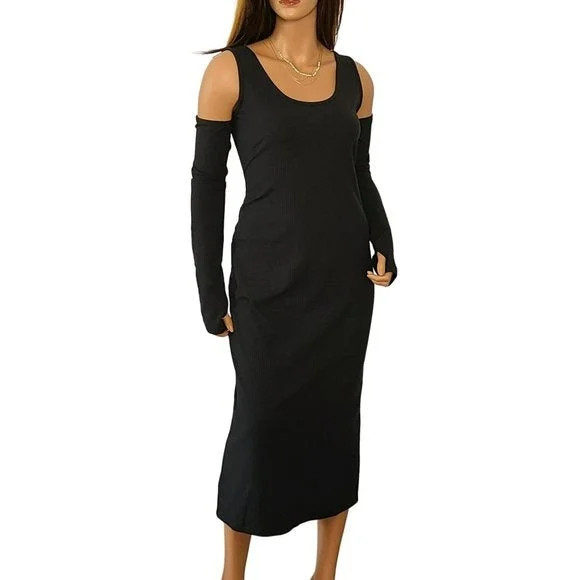 Weekend Big Sale ASOS Curve Cold-shoulder style Ribbed Knit Midi Dress