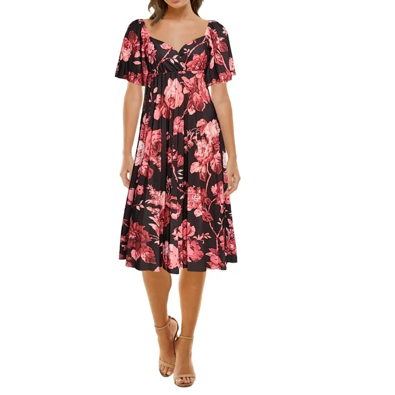 Weekend Exclusive Discounts ASOS Floral Print Twist Cut Out Back Flatter Sleeves Pleated Midi Dress