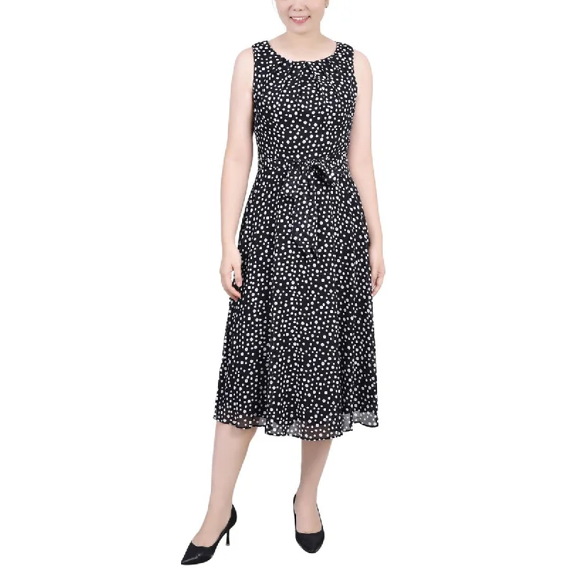 Weekend Flash Deals NY Collection Womens Petites Chiffon Printed Midi Dress