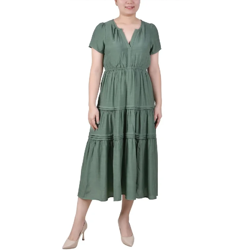 Weekend Limited-Time Offers NY Collection Womens Petites Tiered Split Neck Midi Dress
