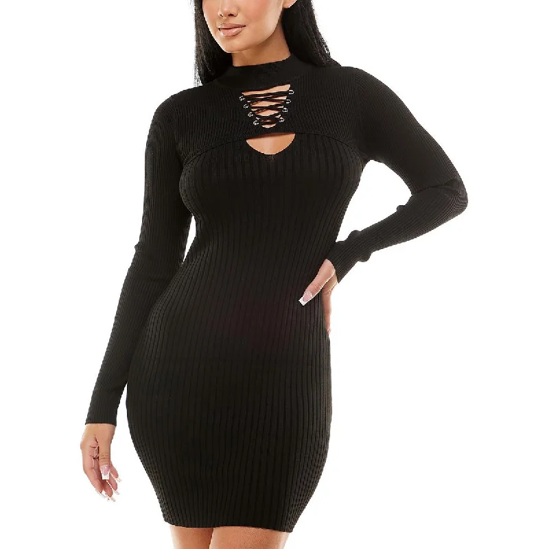 Weekend Hot Deals Planet Gold Womens Juniors Ribbed Mini Sweaterdress
