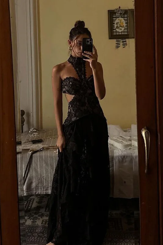 Weekend Low Prices Princesa Black Lace Drop Waist Maxi Dress