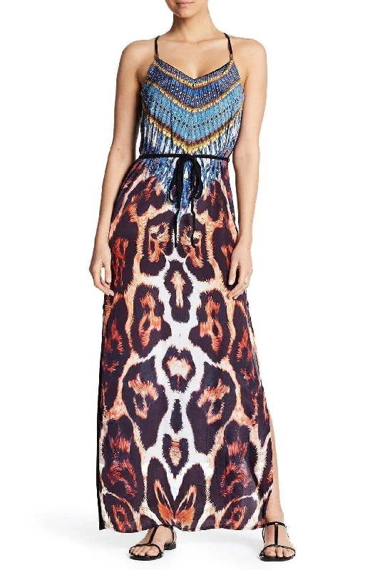 Weekend Only Sale Printed T Back Maxi Dress with Front Pockets (Black)
