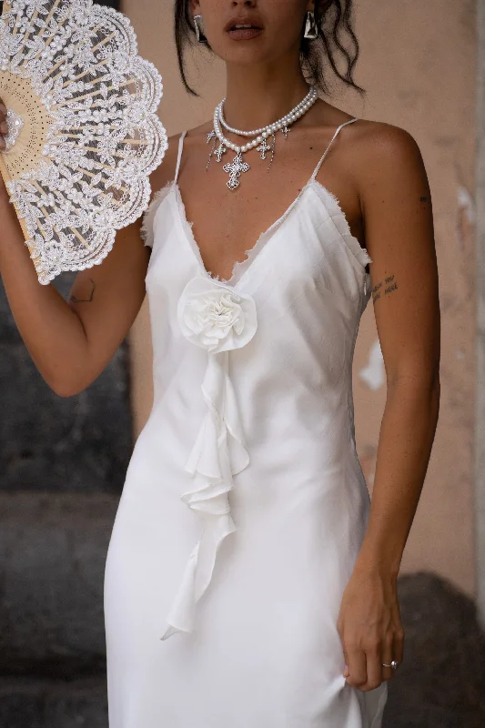 Weekend Shop Now Prosecco White Rosette Frill Maxi Dress
