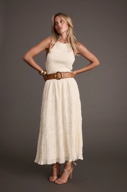 Weekend Buy One Get One Quinn Ivory High Neck Shimmer Chiffon Maxi Dress