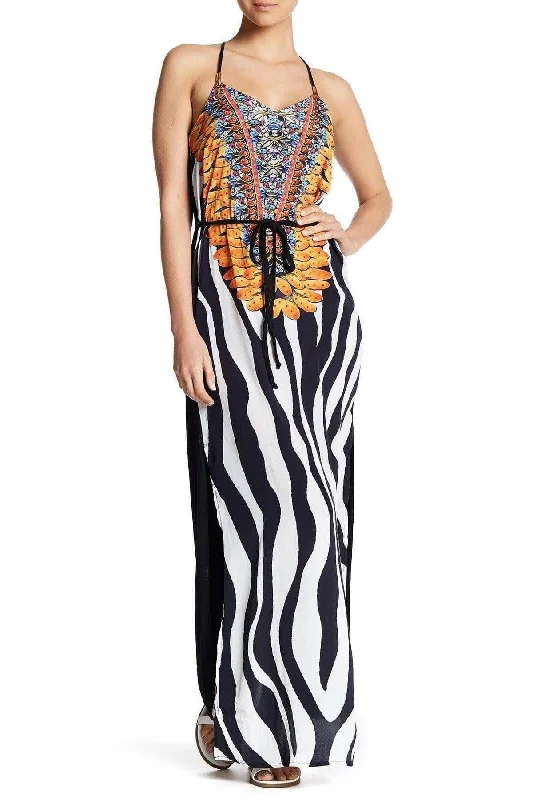 Weekend Price Drops Printed T Back Maxi Dress with Front Pockets