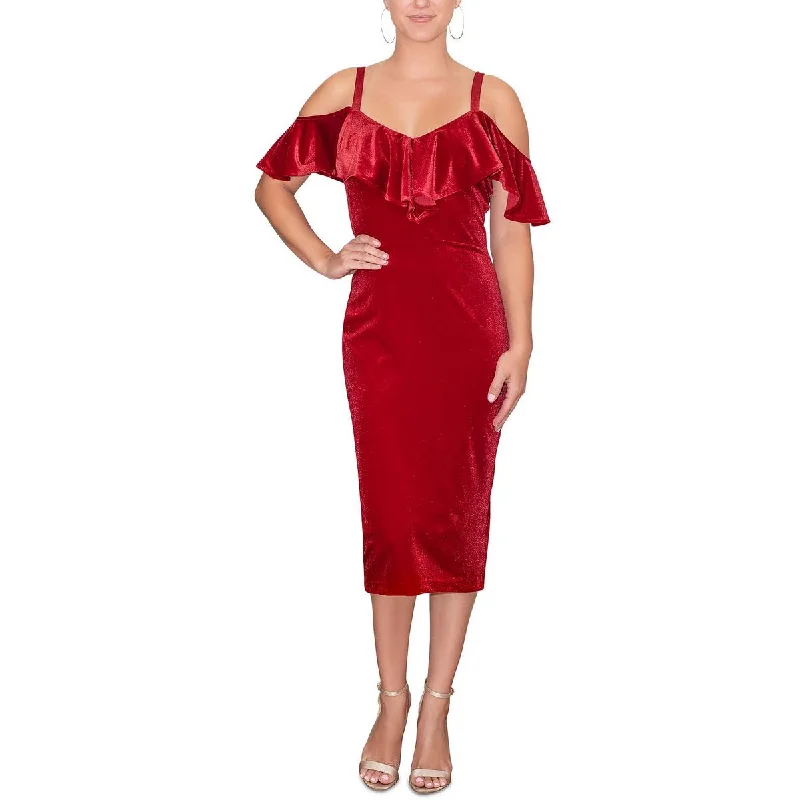 Weekend Shopping Deals Rachel Rachel Roy Womens Ruffled Midi Cocktail and Party Dress