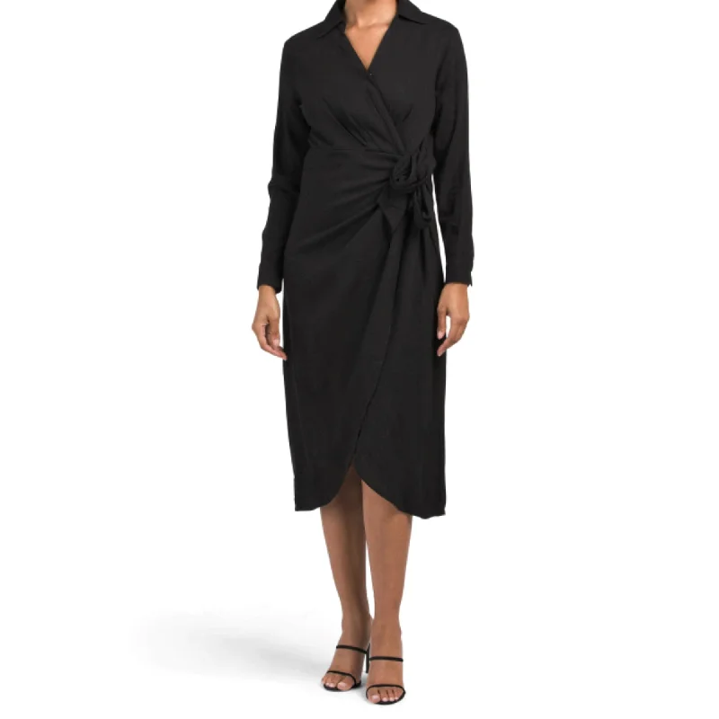 Weekend Deal Fever Rachel Zoe Linen Blend Collared Wrap Style Midi Dress