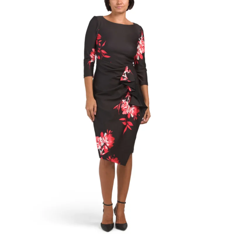 Shop & Get More Rachel Zoe Women's Floral Print Asymmetric Cascading Ruffle Midi Dress