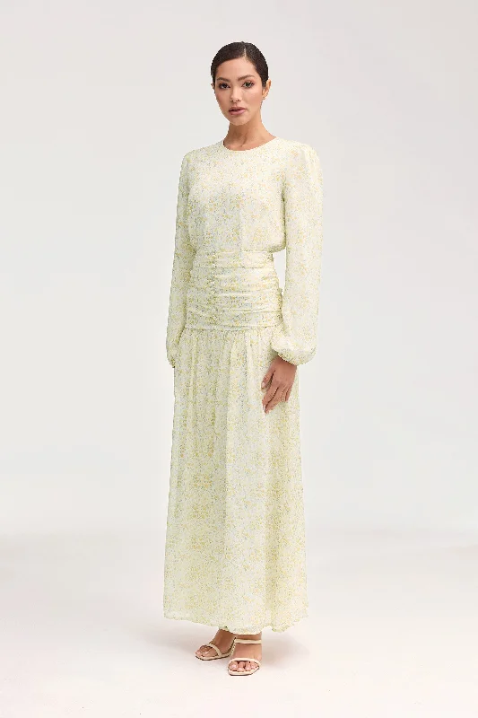 Weekend Only Sale Randa Rouched Maxi Dress - Honey Floral