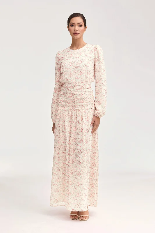 Only for You Randa Rouched Maxi Dress - Rose Floral
