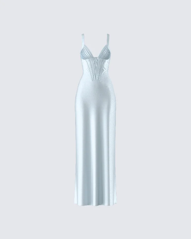 Offer of the Day Rasha Teal Satin Corset Maxi Dress
