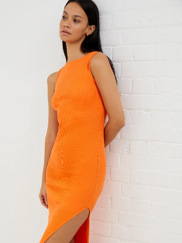 Weekend Deal Rush Rassia Ribbed Slash Neck Midi Dress
