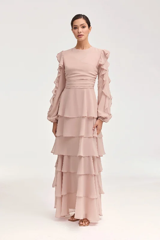 Limited Time Bargain Renad Tiered Chiffon Maxi Dress - Jasmine Pink