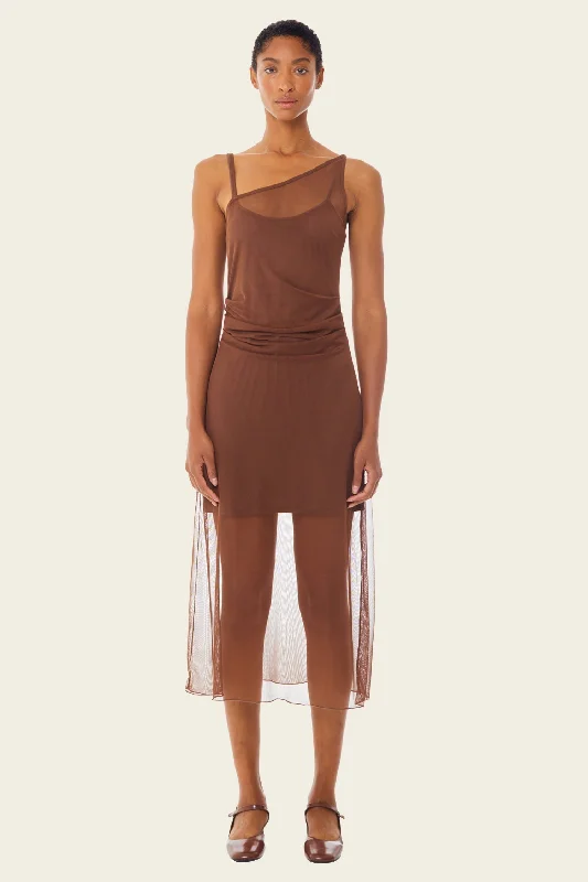 Hot Sale Items Asymmetrical Mesh Midi Dress