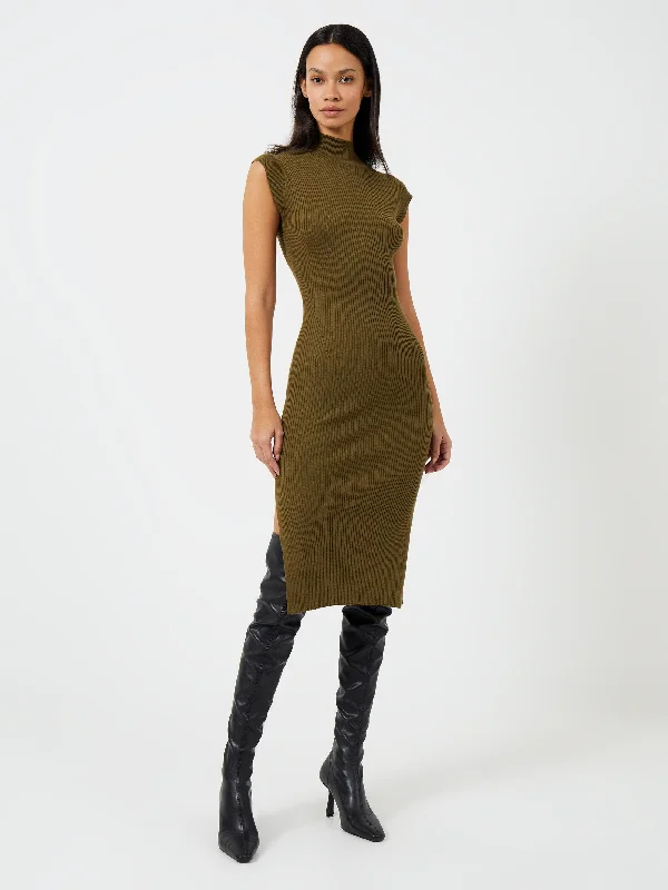 Price Cut Alert RIBBED FUNNEL NECK SLEEVELESS MIDI DRESS