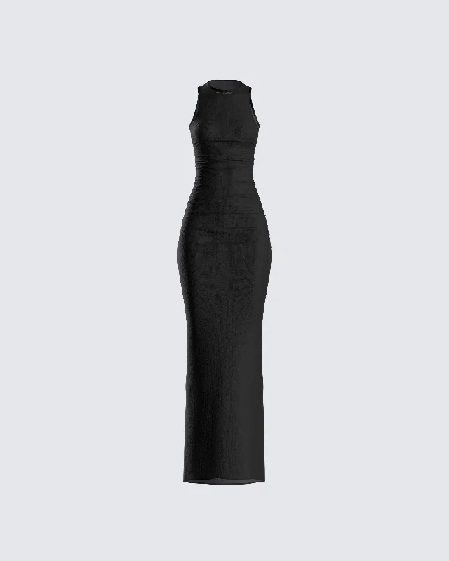 Weekend Super Sale Rosario Black Mesh Maxi Dress