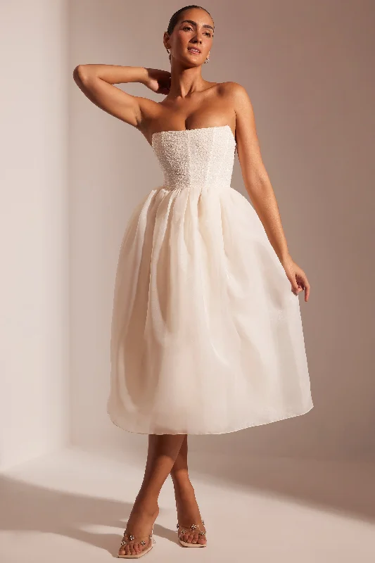 Today's Offer Embellished Corset Tulle Skirt Midi Dress in Ivory