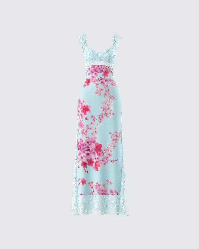 Weekend Price Slash Day Ryliana Green Floral Mesh Maxi Dress