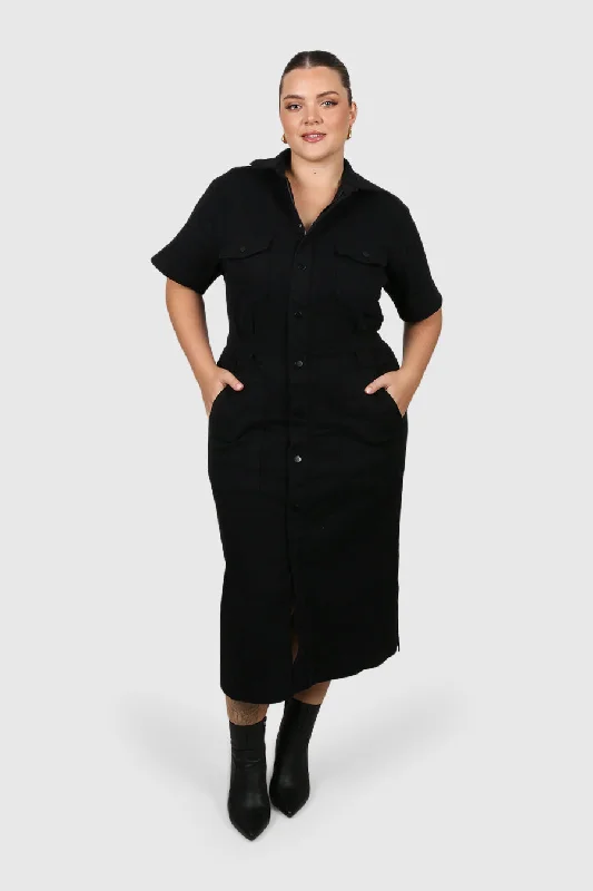 Hot Picks SAVEIRA DENIM MIDI DRESS BLACKOUT