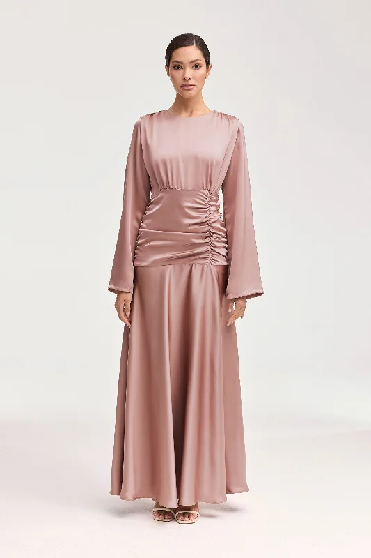 Limited Stock Shams Satin Side Rouched Maxi Dress - Dusty Rose