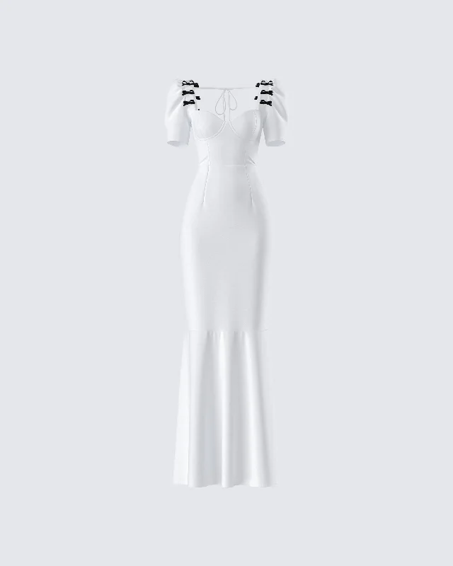 Weekend Massive Discounts Sia White Puff Sleeve Maxi Dress