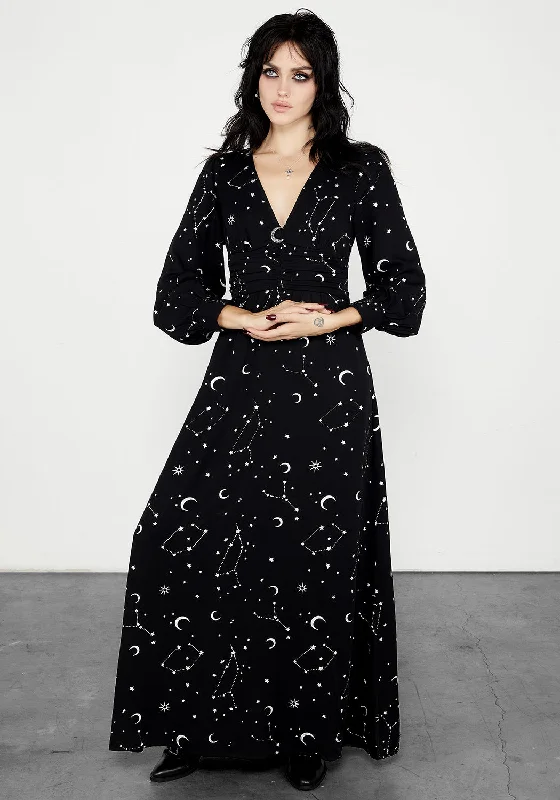 Weekend Must-Have Offers Silver Celestial Print Gathered Maxi Dress