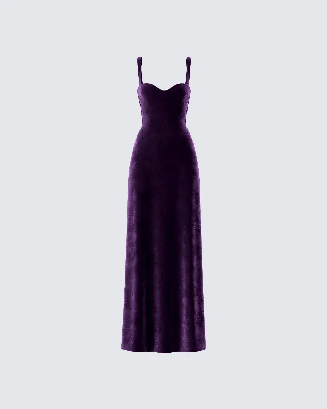 Flash Offer Stephanie Purple Velvet Maxi Dress
