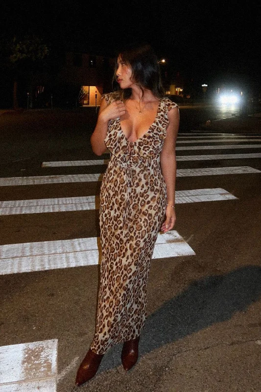Weekend Deals You’ve Been Waiting For Sydney Leopard Sleeveless Ruffle Maxi Dress