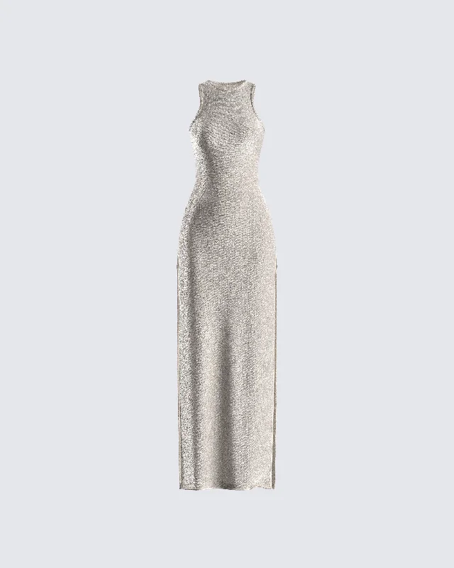 Weekend Price Slash Day Taline Gold Lurex Maxi Dress