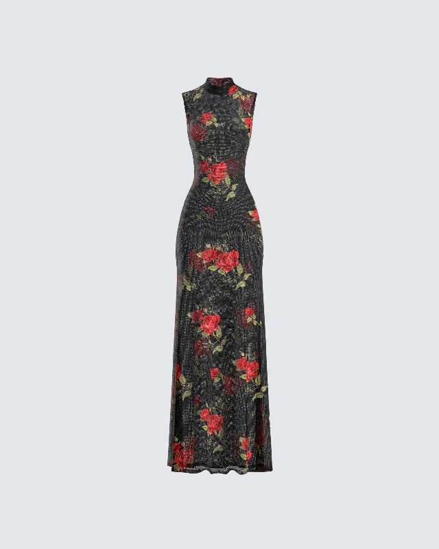 Seasonal Sale Tata Rose Print Mesh Maxi Dress