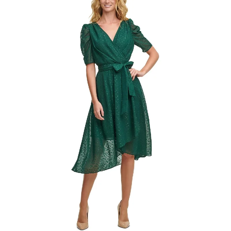 Best Prices This Week Tommy Hilfiger Womens Glitter Puff Sleeve Midi Dress