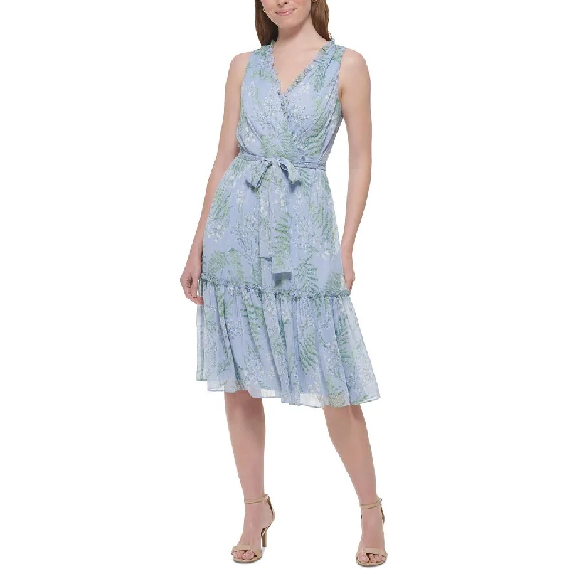 Weekend Bonanza Tommy Hilfiger Womens Metallic Ruffled Midi Dress