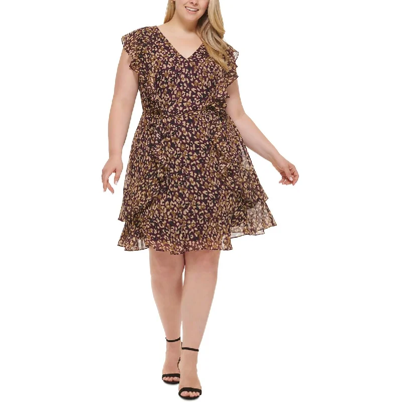 Weekend Big Sale Tommy Hilfiger Womens Plus Animal Print Mini Fit & Flare Dress
