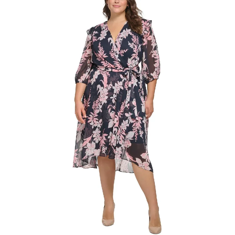 Today’s Special Discount Tommy Hilfiger Womens Plus Faux Wrap Midi Sheath Dress