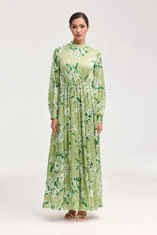Extra Discount Tuleen Satin Floral Maxi Dress