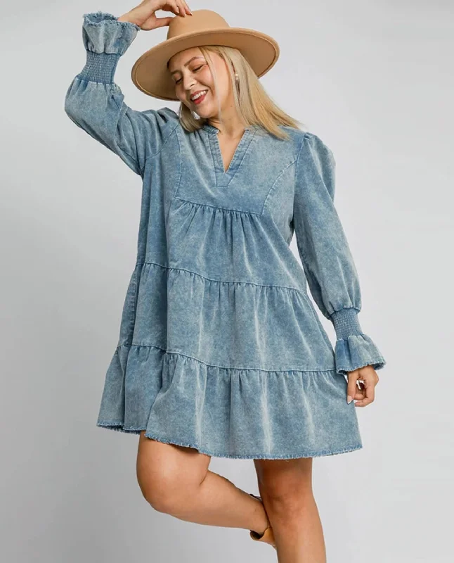 Weekend Must-Have Offers Plus Tiered Stone Washed V-Neck Dress